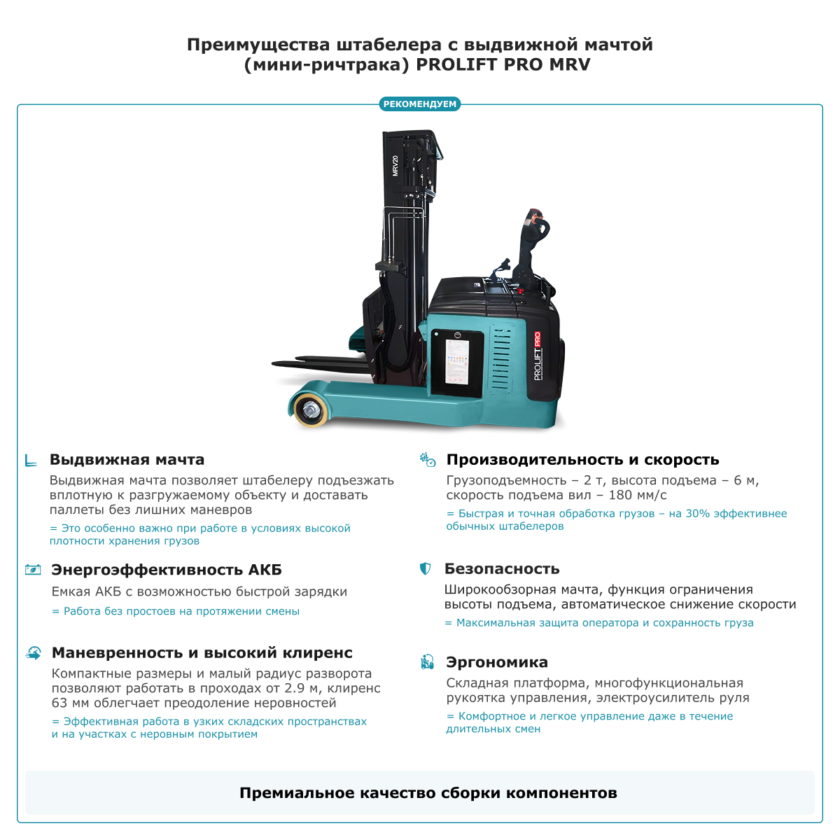 Штабелер с выдвижной мачтой (мини-ричтрак) PROLIFT PRO MRV 2060 li-ion